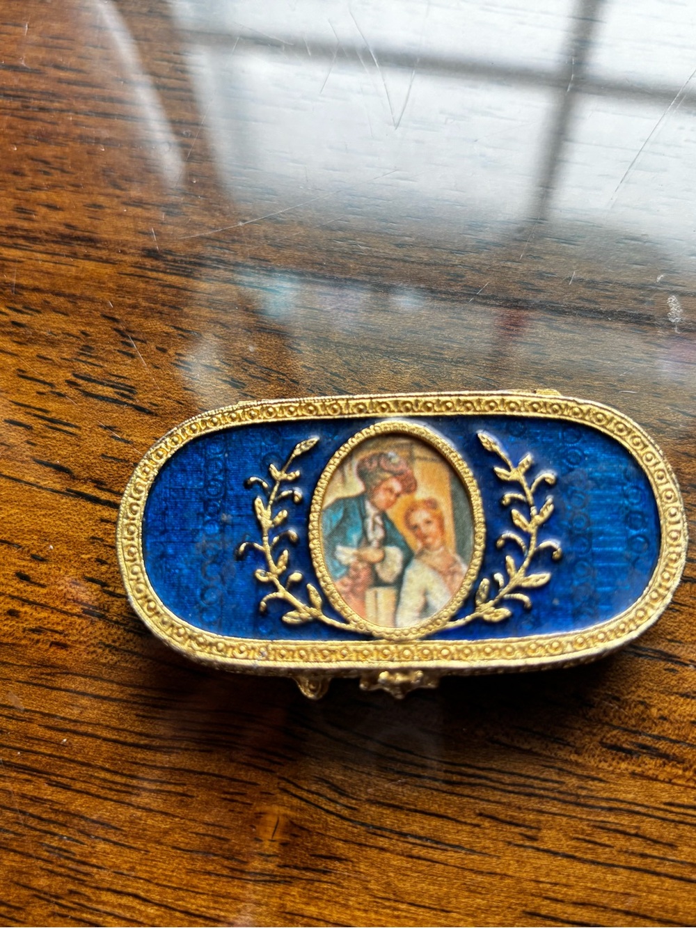 1960’s Vintage Blue Estee Lauder Enamel & Gilded Mini Perfume Box